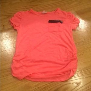 D-signed pink/orange shirt, scrunch detailing